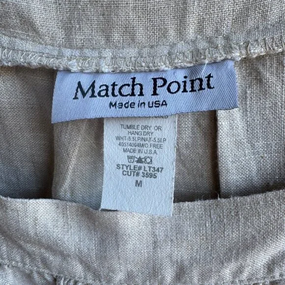 Match Point 100% Linen Sleeveless Square Neck Blouse Women's Size M. - Picture 3 of 7